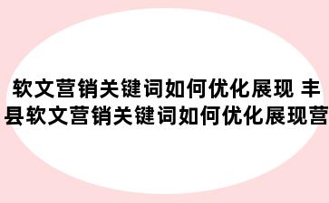 软文营销关键词如何优化展现 丰县软文营销关键词如何优化展现营销效果